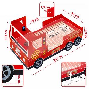 Lit enfant Voiture de pompier, avec sommier 200 x 90 cm