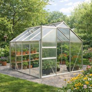 Serre de jardin aluminium 4,7 m² – Polycarbonate 4 mm – Porte coulissante