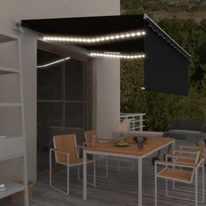 STORE BANNE 300 x 250 cm avec auvent, motorisé, éclairage LED, détecteur de vent, anthracite