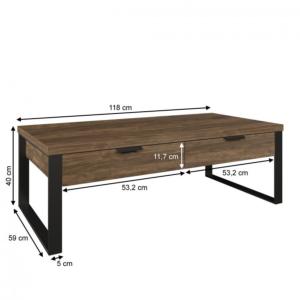 TABLE basse 120 cm, métal et bois, couleur noyer