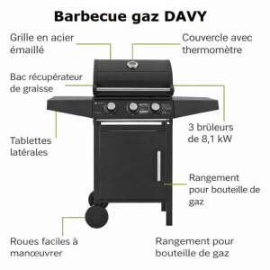 BARBECUE à gaz, 3 brûleurs avec housse protection