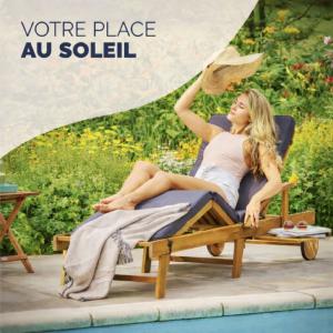 Bain de soleil pliable en bois d’acacia avec roues – Transat Sun Lounger