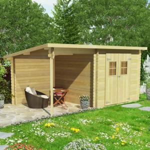 ABRI de jardin, bois massif 28 mm avec extension réversible, surface 16 m²