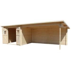 ABRI de jardin, bois massif 28 mm avec extension, surface 21 m²