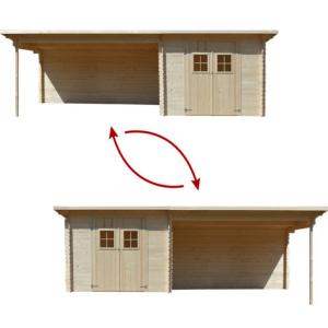 ABRI de jardin, bois massif 28 mm avec extension réversible, surface 22 m²