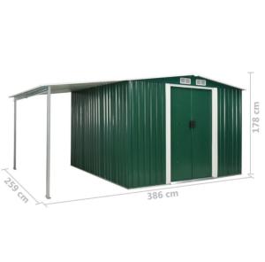 ABRI de jardin avec appentis, métal galvanisé vert, 4 dimensions