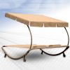 Chaise longue bain de soleil lit de jardin 2 places, marron