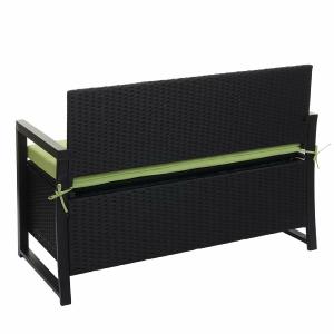 BANC avec coffre de rangement, resine tressée, Noir/vert