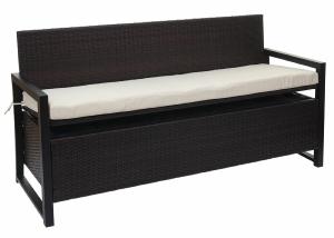 BANC avec coffre de rangement, résine tressée, 165 cm