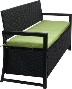 BANC avec coffre, résine tressée noir, 165 cm, coussin vert