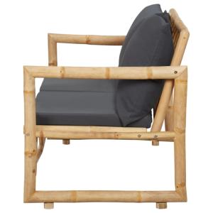 Banc de jardin bambou, avec coussins anthracite