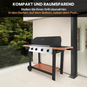 BARBECUE A GAZ, design noir et bois