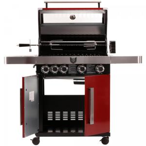 BARBECUE de luxe INOX 5 brûleurs + accessoires, rouge