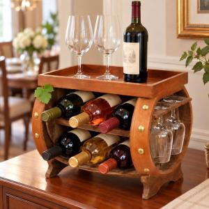 CASIER tonneau, porte verres, en bois massif