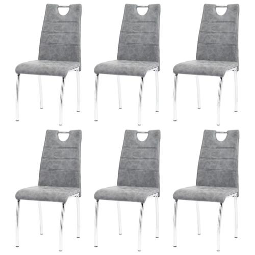 CHAISES salle à manger, similicuir gris, lot de 6