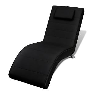 CHAISE longue cuir en noir, avec appui-tête 