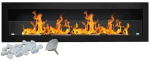 CHEMINEE ETHANOL Luxe inox noir mat ou laqué, 160 cm, 4 brûleurs, MAINE