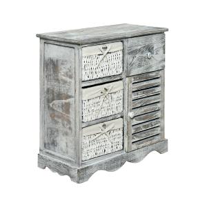 Commode bois avec 3 paniers, blanc/gris