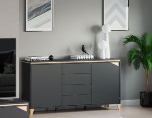 BUFFET bas anthracite sur pieds, 160 cm, modèle ELEGANT