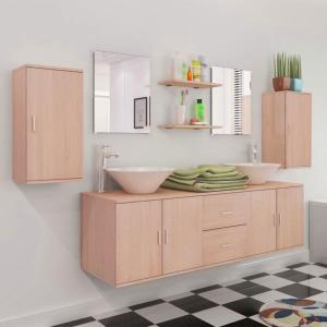 ENSEMBLE salle de bain complet, double vasque, meuble beige