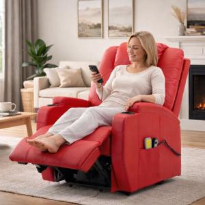 FAUTEUIL massant et chauffant, électrique en cuir rouge, modèle REDCOOL1