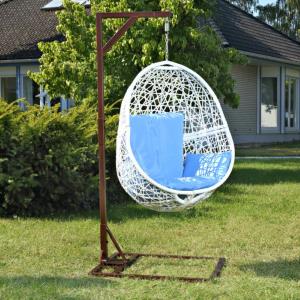 HAMAC de jardin suspendu, métal, Blanc, coussins bleu