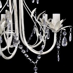 LUSTRE suspendu cristal 5 branches, blanc antique