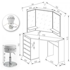 MEUBLE coiffeuse d'angle, beige, éclairage Led et siège