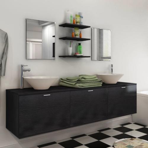 MEUBLE de salle de bain complet noir, double vasque