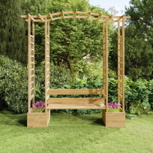 PERGOLA 230 cm en bois massif, avec banc et jardinières