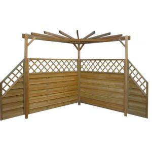 PERGOLA d'angle en bois, 260 x 260 x 225 cm, avec panneaux