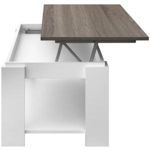 TABLE basse blanche, 100 cm, plateau relevable, couleur truffe, GALION