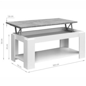 TABLE basse blanche, 100 cm, plateau gris béton relevable, GALION