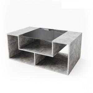 TABLE basse 100 cm, gris béton et plateau verre noir