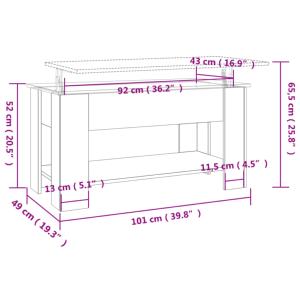 TABLE basse, coloris bois brûlé, 100 cm, plateau relevable