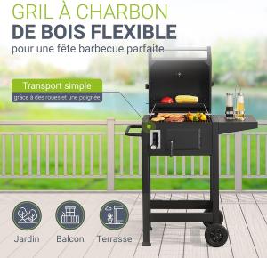 Barbecue à Charbon Compact Dakota avec Couvercle, Thermomètre et Housse
