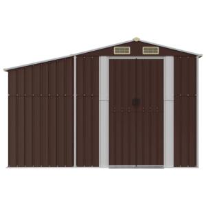 ABRI de jardin métal galvanisé marron, auvent range buches 2,57 m²