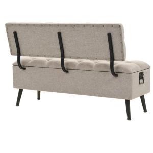 Banc rustique avec coffre de rangement bois et tissus, 120 cm