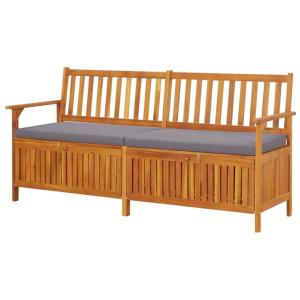 BANC de jardin, en acacia, 170 cm avec coffre de rangement, coussins gris