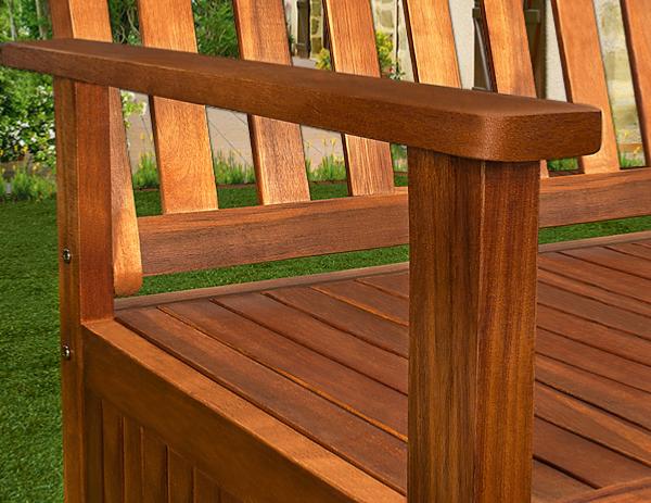 BANC de jardin en acacia huilé, avec coussin et coffre