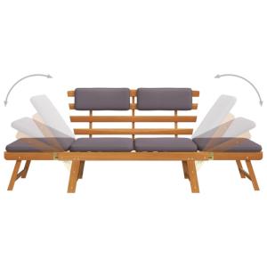 Banc de jardin convertible, bois d'acacia avec coussins gris