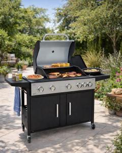 BARBECUE gaz combiné, four à pizzas, sur roues