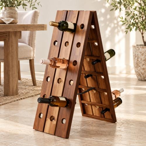 CASIER Porte-bouteilles de vin, bois d'acacia, capacité 36
