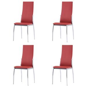 CHAISES salle à manger, similicuir rouge, lot de 4