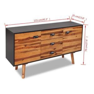 Commode, meuble bas, portes en acacia massif, 115 cm