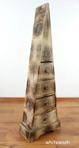 Commode pyramide en bois exotique, coloris brut