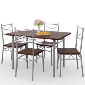 Salle à manger, table et 4 chaises, marron, gris