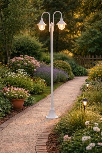 Lampadaire extérieur aluminium blanc – 220 cm – Style éclairage public