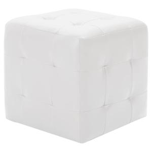 POUF cube, simili-cuir, BLANC, lot de 2