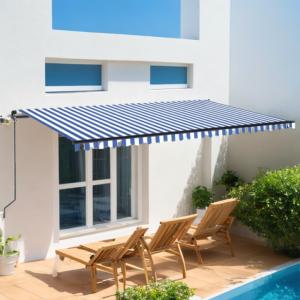 STORE BANNE 4 x 3.5 m, manuel, toile bleu blanche